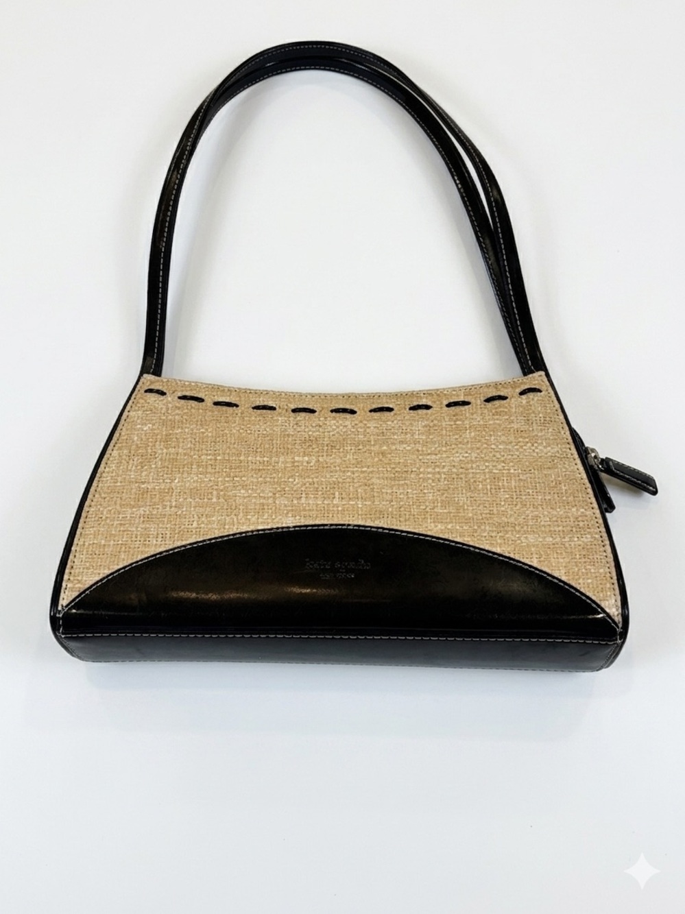 Kate Spade Vintage Straw & Black Leather Hobo Bag 🥥 Coastal Chic Shoulder Bag